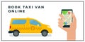 Book taxi van online vector illustration in flat design.