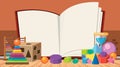 Book template with many toys Royalty Free Stock Photo