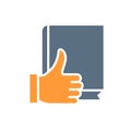 Book with thumb up colored icon. Best book, customer review, user feedback symbol