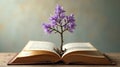 Book with tree and flowers growing, knowledge and education concept, nature and learning, open book design Royalty Free Stock Photo