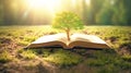 Book tree a book image with a green tree growing from concept: open Learning concept: education and environment, Generative AI Royalty Free Stock Photo