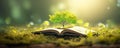 Book tree a book image with a green tree growing from concept: open Learning concept: education and environment, Generative AI Royalty Free Stock Photo