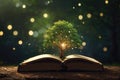 Book or tree of knowledge concept with an oak tree growing from an old open book. Royalty Free Stock Photo