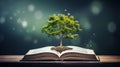 Book or tree of knowledge concept. Tree growing from book.