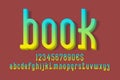 Book volumetric alphabet with numbers and currency signs. 3d display font