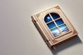 A book with a window overlooking the night sky. Space for text. Royalty Free Stock Photo