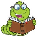 Book Worm Cartoon Mascot Character With Glasses Reading A Book Royalty Free Stock Photo