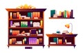 Bookcase. Book shelf with books and research academic interior, library classic collection of bookshelf furniture