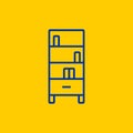 Bookcase or Bookshelf cabinet blue line icon on yellow background