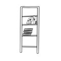 Bookcase graphic black white isolated sketch illustration. Books. Sketch style illustration different books are on the Royalty Free Stock Photo
