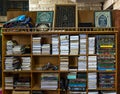 Bookcase with holy books in the center of the prayer hall of the mosque. Makam al-Nabi Sain Mosque. Nazareth. Israel.