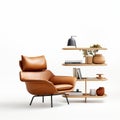 Modern Chair With Wooden Shelf: Layered Composition And Serene Beauty Royalty Free Stock Photo