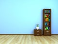 Bookcase and nightstand at the wall Royalty Free Stock Photo