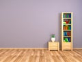Bookcase and nightstand at the wall Royalty Free Stock Photo
