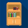 A bookcase with shelves and a radio receiver. Furniture and interior single icon in flat style Isometric vector symbol Royalty Free Stock Photo