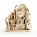 Eye-catching 3d Render Of Beige Ottoman Music Bookcase