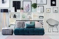 Bookcases and couch with pillows Royalty Free Stock Photo