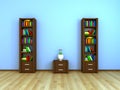 Bookcases and nightstand at the wall Royalty Free Stock Photo