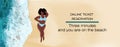 Booking and buying tickets online. ONLINE SERVICE OF TOURIST SERVICES. Journey. black woman in a swimsuit