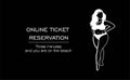 Booking and buying tickets online. ONLINE SERVICE OF TOURIST SERVICES. Journey. black woman in a swimsuit