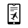 Booking flight, air ticket black icon is on isolated white background