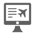 Booking flight, air ticket icon. Gray vector on isolated white background