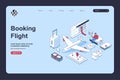 Booking flight concept in 3d isometric design for landing page template. People choosing travel destination by plane, creating Royalty Free Stock Photo