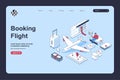 Booking flight concept in 3d isometric design for landing page template. Royalty Free Stock Photo