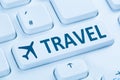 Booking flight holidays vacation travel online shop internet blu Royalty Free Stock Photo
