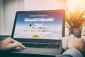 Booking flight travel traveler search reservation holiday page Royalty Free Stock Photo