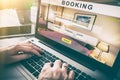 Booking hotel travel traveler search business reservation Royalty Free Stock Photo