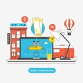 Booking reserve hotel.Travel booking concept. Hotel reservation, ticket purchase. Vector illustration