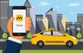 Booking taxi cab via mobile app.