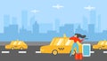 Traveling Woman Calling Taxi Flat Vector Concept