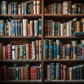 Bookish charm organized shelves with a variety of books Royalty Free Stock Photo