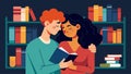 A bookish couple shares a quiet moment of connection as they cuddle up in a corner of the library silently reading each