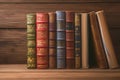 Bookish elegance Antique hardback books displayed on wooden table