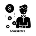 bookkeeper icon, black sign with strokes, concept illustration