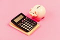 Bookkeeping. financial report. saving money. First salary. business start up. family budget management. piggy bank with Royalty Free Stock Photo