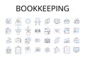 Bookkeeping line icons collection. Accounting, Taxation, Financial planning, Record-keeping, Budgeting, Fiscal Royalty Free Stock Photo