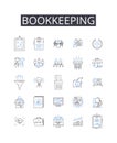 Bookkeeping line icons collection. Guitar, Piano, Violin, Drums, Trumpet, Saxoph, Flute vector and linear illustration