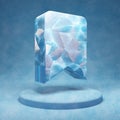 Bookmark icon. Cracked blue Ice Bookmark symbol on blue snow podium