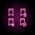 Bookmark, lock, star, check sign neon icon. Simple thin line, outline vector of web icons for ui and ux, website or mobile Royalty Free Stock Photo