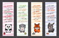 Bookmark set with cute animal and affirmations for kids. Vector. Royalty Free Stock Photo
