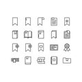 Bookmark vector icons set. Set includes icons as favorite website bookmark, folder, document, page, book, flag, star. Black