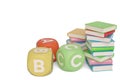 Books with abc cubes on white background.3D illustration. Royalty Free Stock Photo