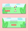 Books with An Apple and Balloons Flat Illustration Banner Set Design Template Royalty Free Stock Photo