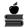 Books and apple, black and white icon. Vector