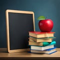 Books, apple and blackboard theme back to school concept Royalty Free Stock Photo