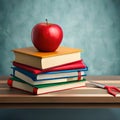 Books, apple and blackboard theme back to school concept Royalty Free Stock Photo